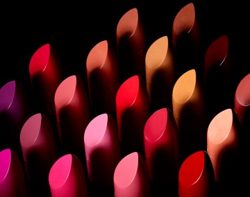 Diagonal lipstick Bullets, cosmetic photography by Rich Begany